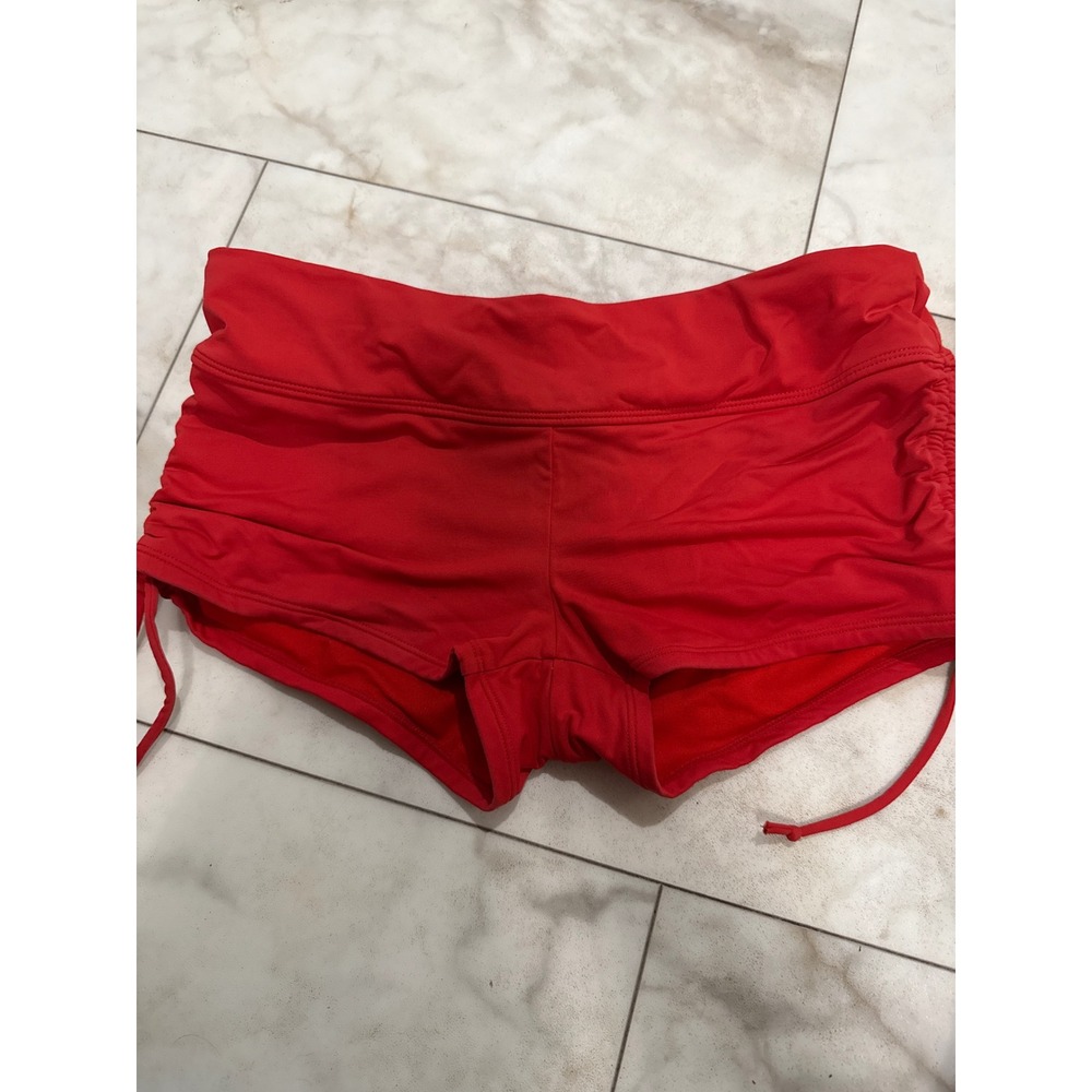 Athleta Red Ruched Side Cinched Swim Shorts Boy Short Bottoms Small